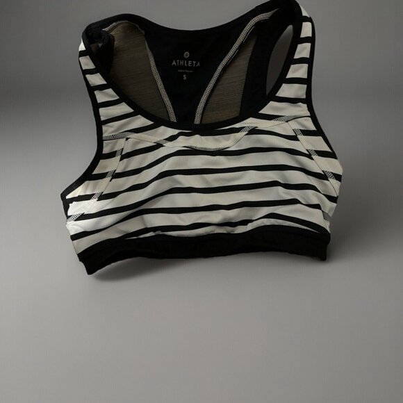 Athleta Black/White Stripe Triple Dare Yoga Sports Bra Small - Picture 1 of 6